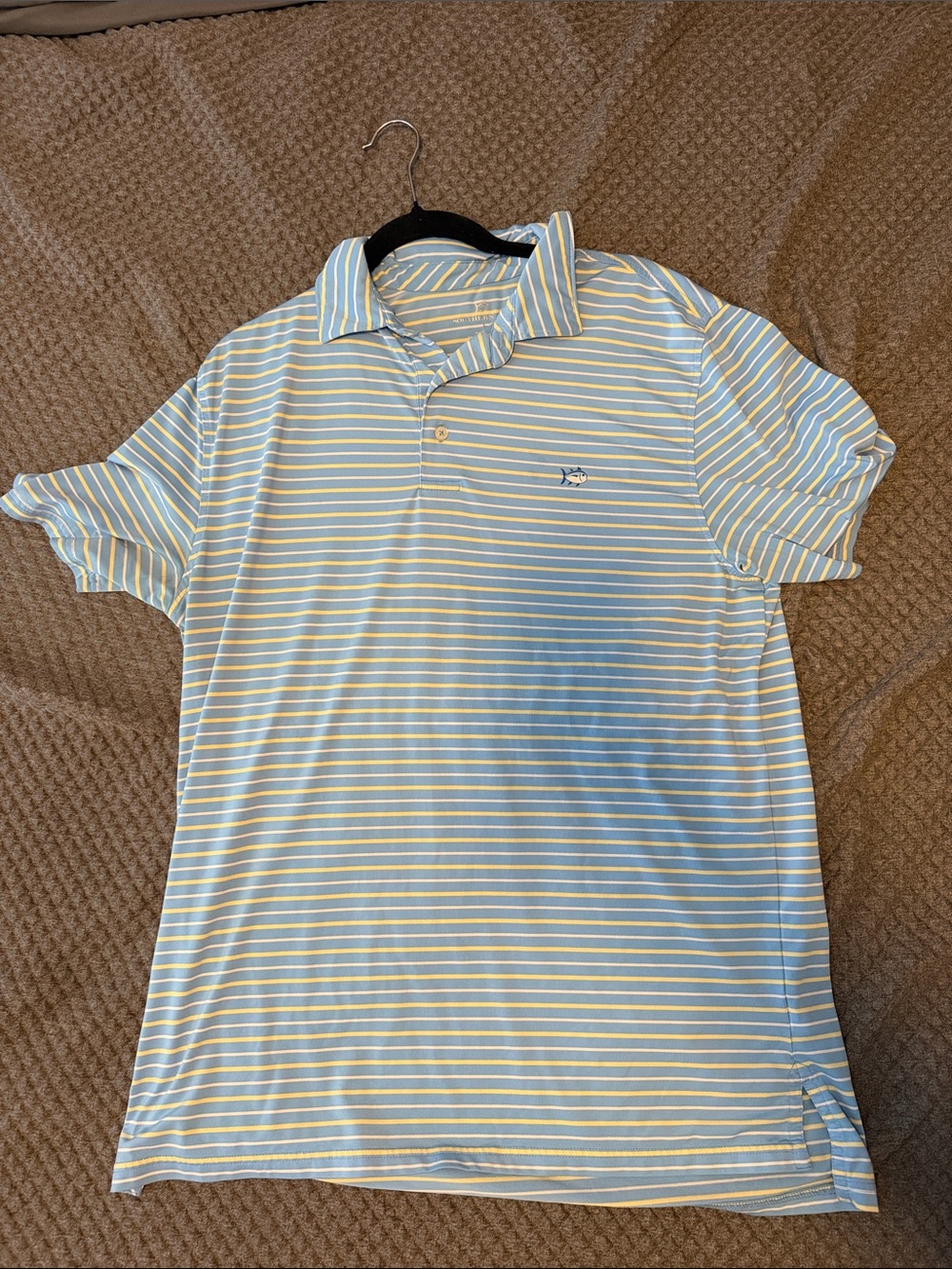Southern Tide Blue, Yellow & White Striped Polo